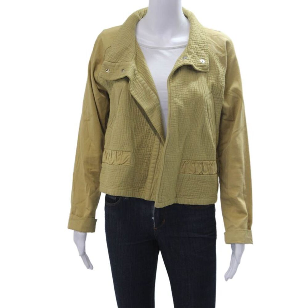 Garbe Luxe Womens Quilted Army Green Cotton Collared Jacket Long Sleeve Size M